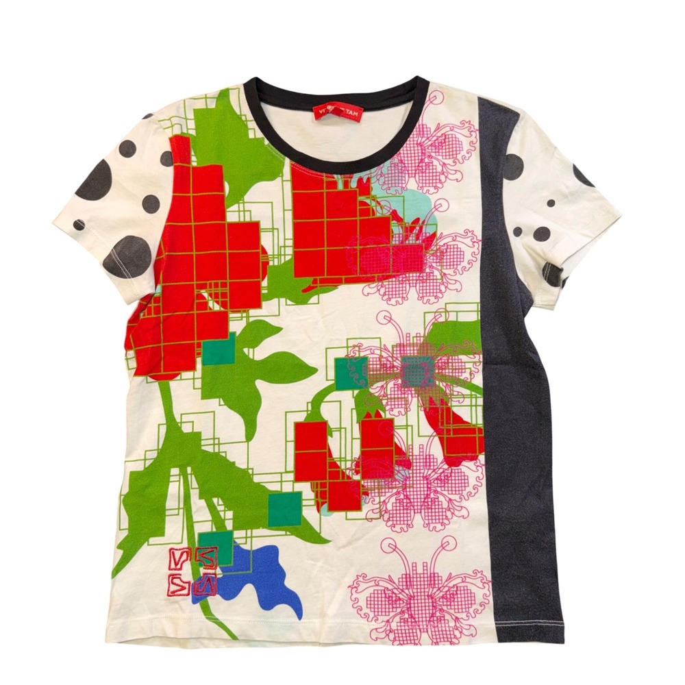Vivienne Tam Womens Graphic T-Shirt Polka Dot Floral Abstract Multi-Color Size S - Picture 8 of 11